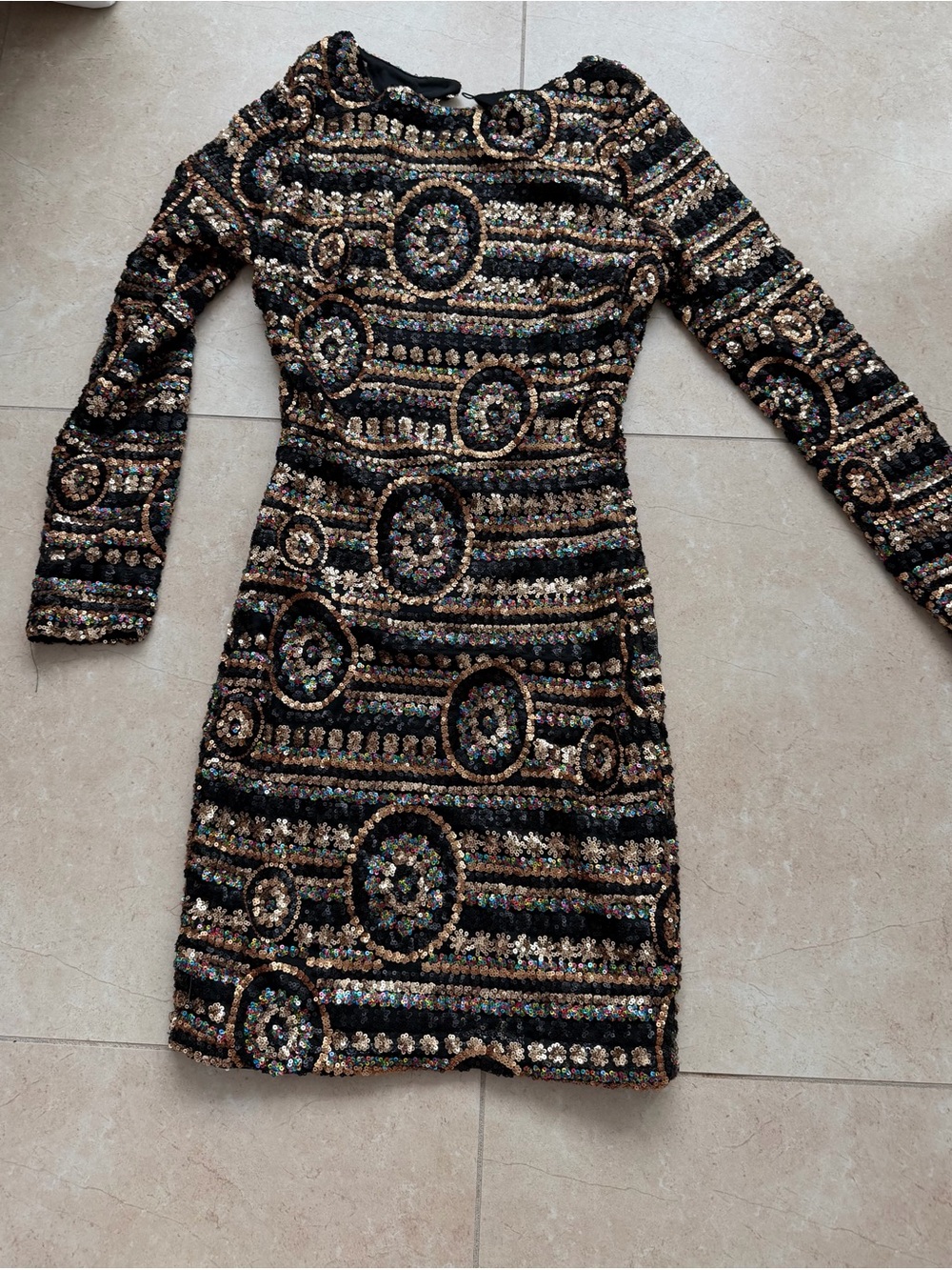 Black Sequined Long-Sleeve Cocktail Dress